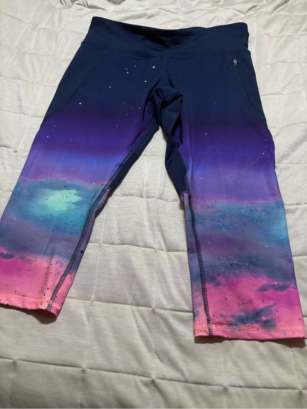 Gradient Galaxy Active Capri Leggings - Purple Pink Blue